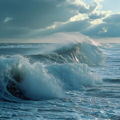 Dynamic ocean waves crash against rocky shoreline at sunset nature photography coastal environment dramatic viewpoint serenity concept