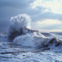 Dynamic ocean waves crashing on rocky shoreline coastal environment nature photography dramatic viewpoint power of nature concept