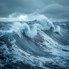Dramatic ocean waves crashing against rocky shores coastal landscape nature photography stormy weather wide angle power of the sea