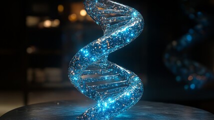 3D motion graphics of a spinning blue DNA molecule