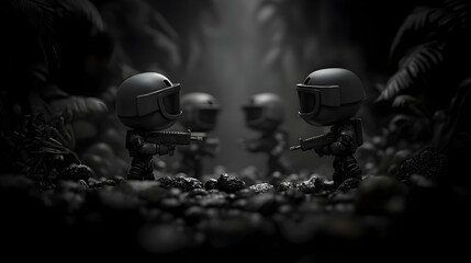 Stylized Military Figures In Confrontation In Dark Jungle