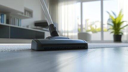 Close-Up of Vacuum Cleaner Head on Hardwood Floor in Modern Room