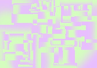 abstract digital glitch Art with violet and green rectangular blocks, futuristic pixel pattern on screen, tech-inspired background 
