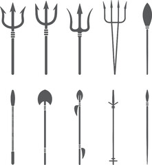 Collection of spear and trident weapon icons