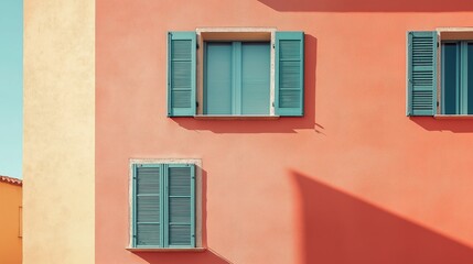 Fototapeta premium Pastel-toned building with clean lines, a minimalist urban view. Serene simplicity in soft daylight.