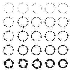 Big set of black circle outline arrows