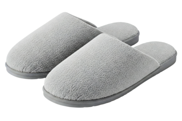 Cozy gray slippers perfect for indoor comfort and relaxation isolated on a transparent background