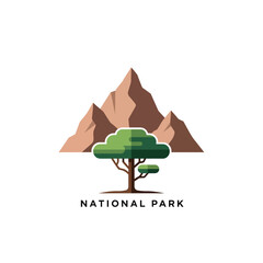 National Park Logo – Tree and Mountain Wilderness Emblem
