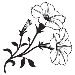 Elegant floral illustration of petunias in full bloom, ready to be colored