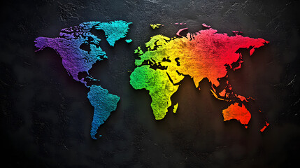 Rainbow world map on black background 39