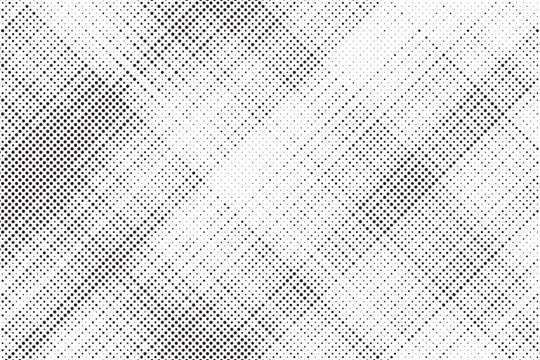 Grunge halftone gradient background. Faded grit noise texture. White and black sand wallpaper. Retro pixelated backdrop. Anime or manga style comic overlay. Vector graphic design textured template