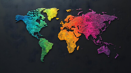 Rainbow world map on black background 10