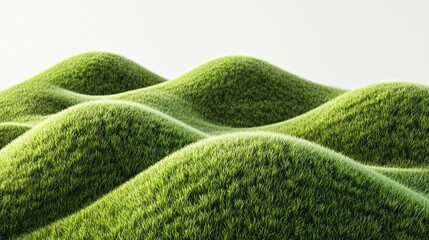 Rolling hills covered in bright green grass. Soft texture, bright lighting, landscape