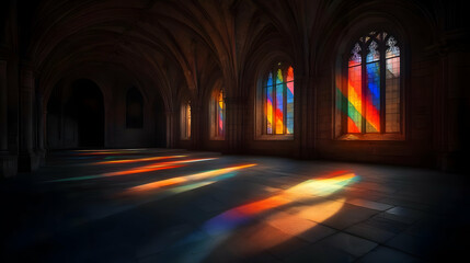 Obraz premium Colorful Stained Glass Windows In An Abandoned Church