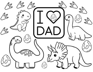 cute idea for father's da DIY gift with dinosaurs: coloring sheet with I love dad text; printable kis activity in US size easy to download