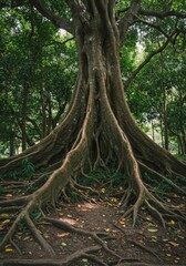 Obraz premium Massive Tree Roots in Lush Green Forest