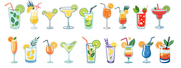 Top summer cocktails, vector set
