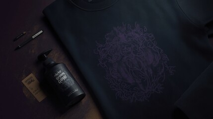 Dark Fashion Sweatshirt with Artistic Heart and Black Bottle