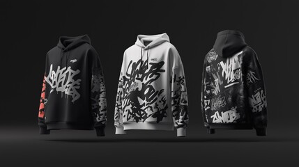 Stylish Streetwear Hoodies with Graffiti Design in Different Colors