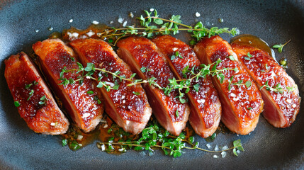 Sliced Glazed Duck Breast with Fresh Herbs