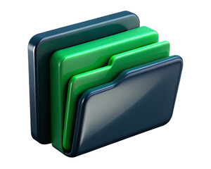 Digital Data Organization: A sleek, digitally rendered illustration of three vibrant folders, each showcasing a different shade of green, symbolizing a well-organized filing system.