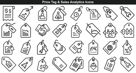 Set of Line Icons Representing Price Tags and Sales Analytics for Business