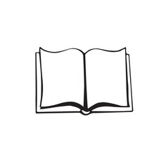 Open book outline symbol icon design. Vector illustration, clip art isolated on white background in doodle style