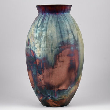 Colorful rainbow texture pattern oval ceramic home decor raku art vase