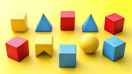 Fototapeta premium Colorful Geometric Shapes on Yellow Background