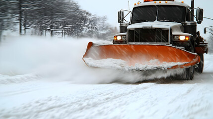 Snow Plow Clearing Snowy Road