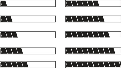 Set loading bar icons. Progress bars loading signs. Collection loading status bar in different design. Download and upload progress icons vector