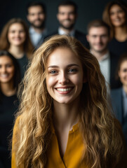 Fototapeta premium Smiling businesswoman leading diverse team: achieving corporate success together