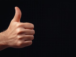 A hand showing a thumbs-up gesture against a dark background, symbolizing approval or positivity.
