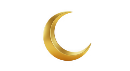 Golden crescent moon isolated on a transparent background in a simple design style