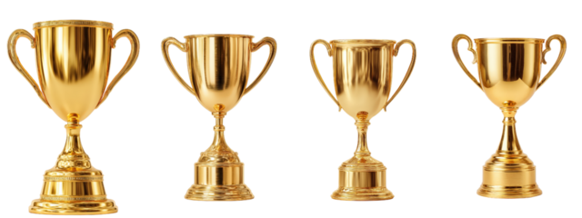 Four Gold Trophies in Different Sizes for Celebration and Achievement