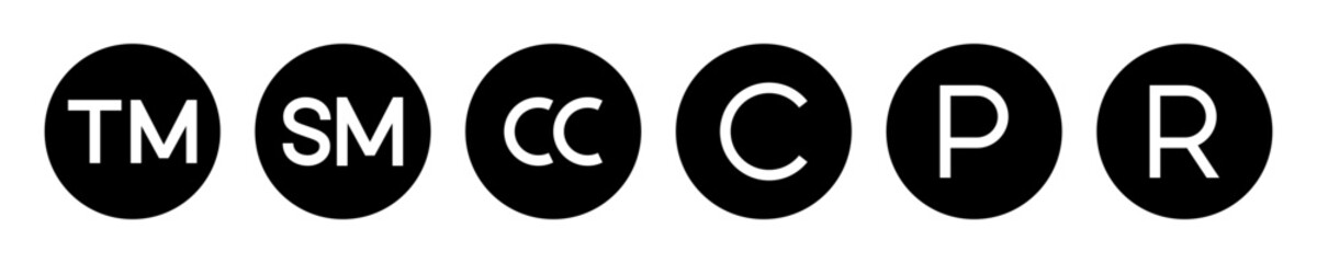 Vector isolated Copyright trademark symbol set in black fill