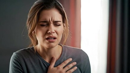 Woman feeling anxious worry fear stress pain heart ache emotional distress