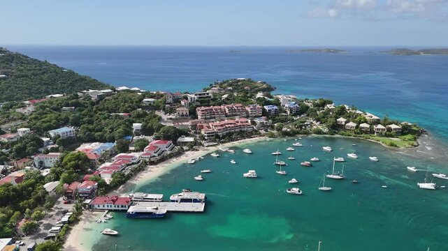 Aerial Drone View of Vibrant Cruz Bay, St. John, US Virgin Islands