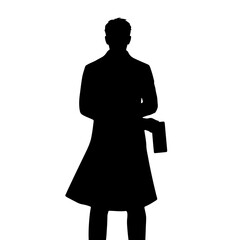 Silhouette of man in coat holding briefcase