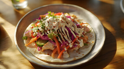 food, meal, chicken, wrap, bread, meat, plate, pancake, breakfast, tortilla, snack, dinner, lunch, cheese, fresh, tasty, crepe, sandwich, white, healthy, delicious, gourmet, dish, burrito, salad