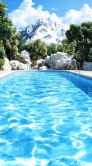 Fototapeta premium Serene Mountain View Pool Crystal Clear Water, Relaxing Escape