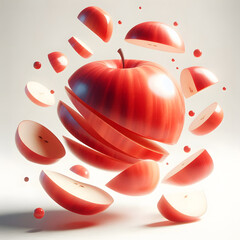 red apple with some pieces on white background soft light