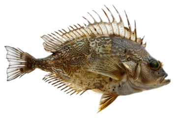 John Dory Fish With Textured Skin Isolated On White or transparent. A Unique And Detailed Sea Creature Portrait.