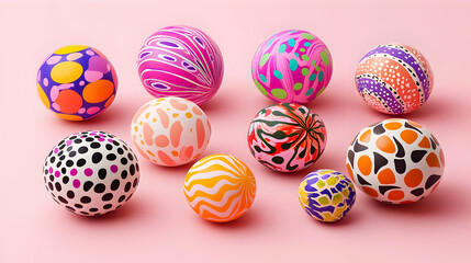 Fototapeta premium Multicoloured Patterned Balls On Pink Background