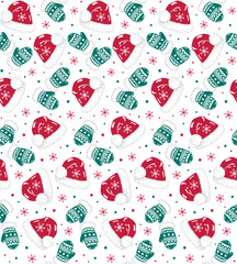 Seamless Christmas Mitten And Hat Pattern For Gift Wrap, Paper And Fabric Print