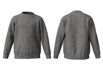 A heather gray crewneck sweatshirt, shown in front and back views, features long sleeves and a relaxed fit.  Suitable for casual wear