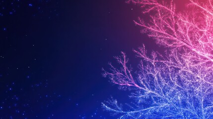 Abstract tree branches in vibrant colors against a night sky