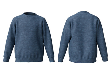 A versatile, solid-colored crewneck sweatshirt in a muted blue hue, shown in both front and back views.  It features long sleeves and a relaxed fit, ideal for casual wear © omkuhh
