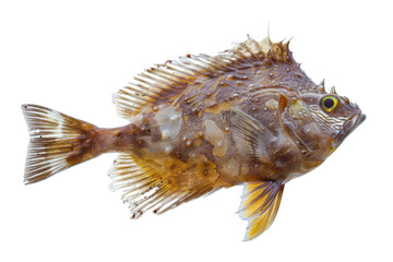 Obraz premium Isolated Brown Fish With Yellow Accents On A Black Background.