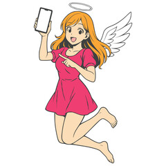 Beautiful Athletic Angel Displaying a Blank Screen Generative AI